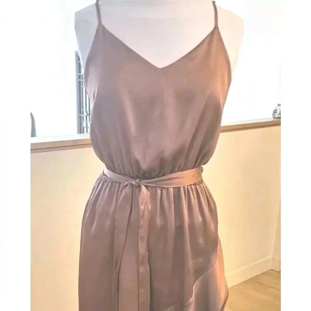 Lascana Wmns M Satin Strappy Sun Dress Sash Tie Waist Flow Hem Blush Flattering